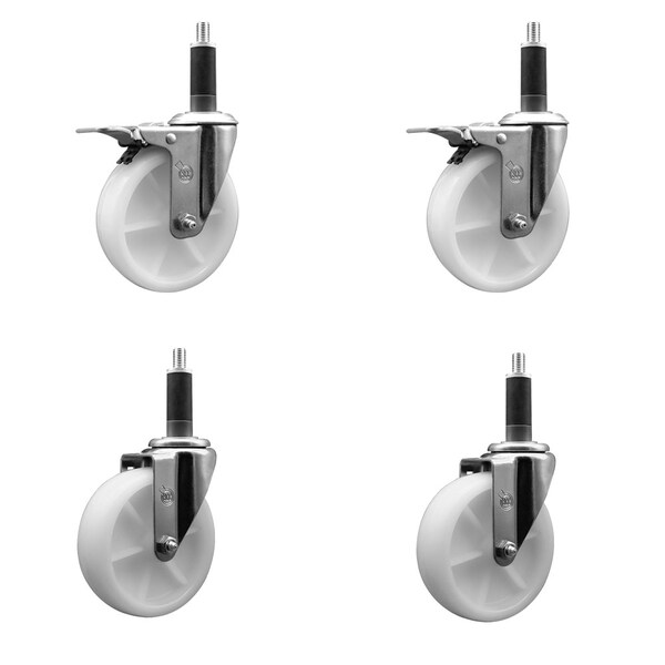 5'' Nylon Swivel 1'' Expanding Stem Caster Set 2 Total Lock Brakes, 4PK